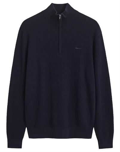 Gant - Herringbone Texture Half Zip - Evening Blue